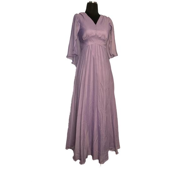 Vintage 1970s Lavender Pleated Maxi Dress with Flutter Sleeves – Size XS/S - Picture 16 of 16